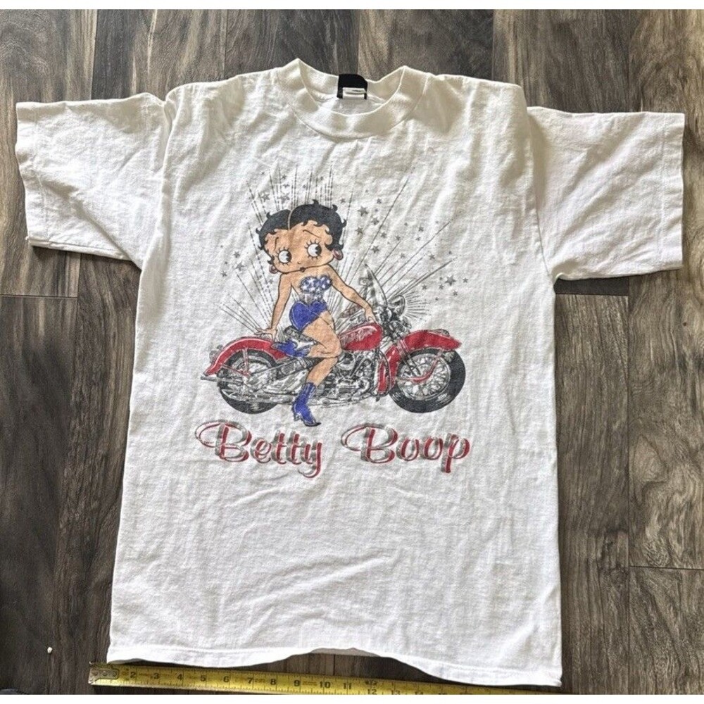 Betty Boop Motorcycle Vintage 90s T Shirt Diamond Dust USA Made Biker Graphic M